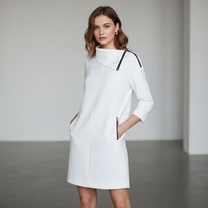 ZARA Basics White Shift Dress Zippered Neckline Solid Modern Chic Small